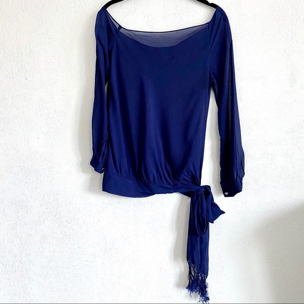 Arden B. Luxe Silk Fringe Tie Waist Blouse Size Medium
